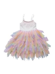 Многослойное платье из тюля с отделкой перьями и пайетками для маленьких девочек Petite Hailey, белый