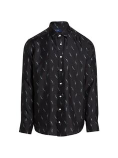 Шелковая рубашка облегающего кроя с принтом Eton, черный