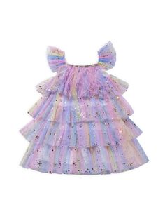Многослойное платье из тюля с эффектом металлик и звездами для маленькой девочки Petite Hailey, фиолетовый
