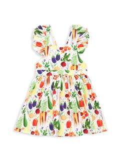Платье с пышными рукавами для маленьких девочек и девочек с растительным принтом Worthy Threads, разноцветный