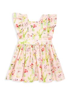 Платье с рюшами и отделкой с растительным принтом для маленьких девочек и маленьких девочек Worthy Threads, розовый