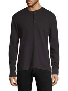 Классическая облегающая футболка Henley с длинными рукавами rag &amp; bone, черный