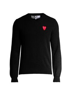 Пуловер Play с двойным сердечком и V-образным вырезом Comme des Garçons PLAY, черный
