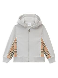 Толстовка Little Boy&apos;s &amp; Boy&apos;s Nolen Check на молнии с капюшоном Burberry, серебряный