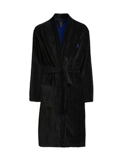 Велюровый халат с логотипом Polo Ralph Lauren, черный