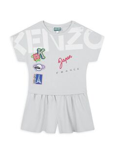 Комбинезон из органического хлопка с логотипом для маленьких девочек KENZO, синий