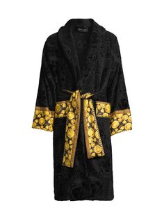 Хлопковый банный халат с логотипом Versace, черный