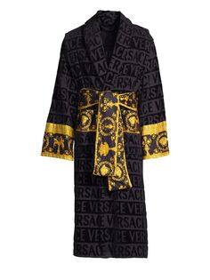 Банный халат с логотипом в стиле барокко Versace, черный