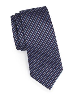 Шелковый жаккардовый галстук в диагональную полоску Emporio Armani, синий