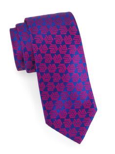 Шелковый жаккардовый галстук в диагональную полоску Charvet, красный
