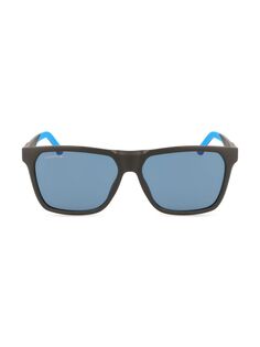 Резиновые прямоугольные солнцезащитные очки в спортивном стиле крокодиловой кожи 57 мм Lacoste, черный