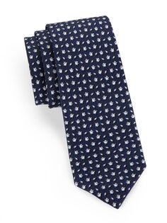 Шелковый галстук с принтом пингвинов FERRAGAMO, нави