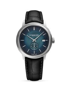 Часы Maestro из нержавеющей стали и кожи с эффектом аллигатора Raymond Weil, черный