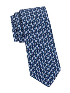 Шелковый галстук с медведем Gancini FERRAGAMO, синий