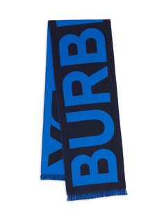 Шерстяной шарф с логотипом Burberry, синий