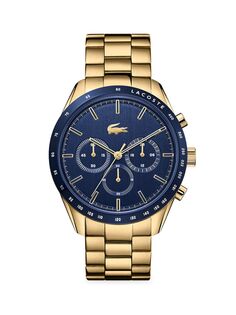 Часы Boston с позолоченным хронографом и браслетом Lacoste, синий