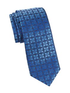 Шелковый плетеный галстук в тон в клетку Charvet, синий