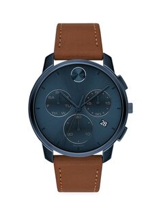 BOLD Часы с хронографом из нержавеющей стали и кожаным ремешком Movado, синий