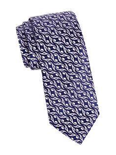 Шелковый галстук Swirl с геометрическим рисунком Charvet, нави