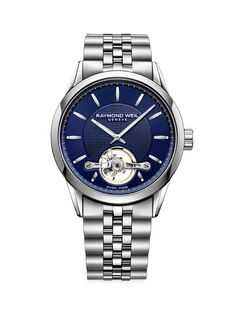 Часы Freelancer темно-синие и из нержавеющей стали с автоматическим браслетом Raymond Weil, синий