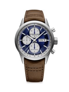 Автоматические часы Freelancer с хронографом и кожаным ремешком Raymond Weil, синий