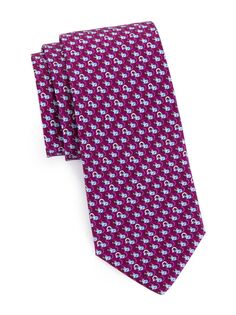 Шелковый галстук с принтом «Мышь» FERRAGAMO, фиолетовый