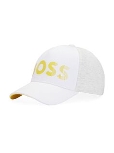 Хлопковая кепка с пятью панелями и контрастным логотипом BOSS, белый