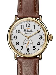 Часы Runwell 47MM с кожаным ремешком менее секунды Shinola, белый