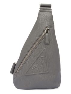 Кожаная сумка через плечо Prada, серый