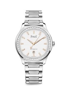 Часы Polo с белым бриллиантом и браслетом из нержавеющей стали Piaget, белый