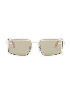Прямоугольные металлические солнцезащитные очки Fendi, слоновая кость