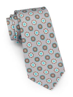 Шелковый галстук с геометрическим рисунком и цветочным принтом Kiton, серый