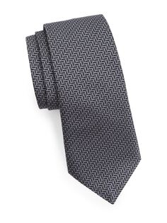 Жаккардовый шелковый галстук с узором шеврон Emporio Armani, серый