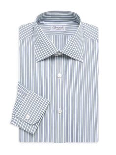 Яркая контрастная шелковая классическая рубашка в полоску среднего размера Charvet, зеленый