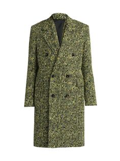 Неоновое приталенное пальто с узором &quot;елочка&quot; Bottega Veneta, зеленый