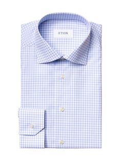 Рубашка в клетку современного кроя из натуральной эластичной ткани Eton, синий