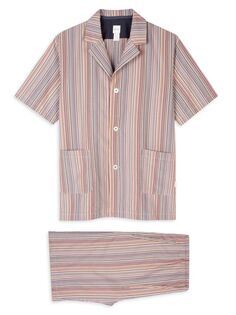 Короткий пижамный комплект из двух предметов в разноцветную полоску Paul Smith, разноцветный