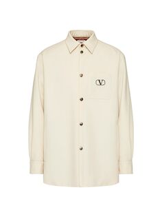 Куртка-рубашка из шерстяного габардина с фирменной нашивкой Vlogo Valentino, бежевый