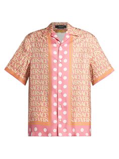 Шелковая рубашка Logomania в горошек Versace, розовый