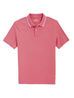 Классическая рубашка-поло из пике с окантовкой Vineyard Vines, красный