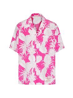 Шелковая рубашка для боулинга с принтом ананасов Valentino, розовый