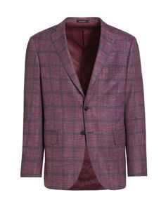 Спортивное пальто из смесовой шерсти в клетку Saks Fifth Avenue, фиолетовый