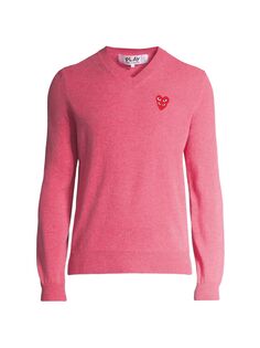 Пуловер Play с двойным сердечком и V-образным вырезом Comme des Garçons PLAY, розовый