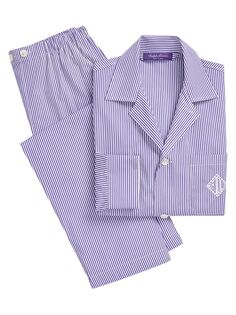 Полосатый пижамный комплект Ralph Lauren Purple Label, фиолетовый