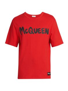 Хлопковая футболка с логотипом Alexander McQueen, черный