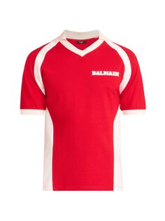 Трикотажная рубашка поло с логотипом Balmain, красный