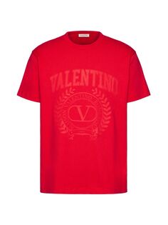 Хлопковая футболка с вышивкой Valentino, красный