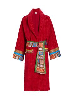 Фактурный банный халат с монограммой Etro, красный