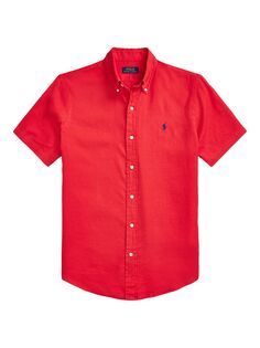 Льняная рубашка классического кроя с короткими рукавами Polo Ralph Lauren, красный