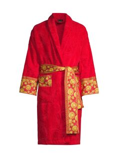 Хлопковый банный халат с логотипом Versace, красный